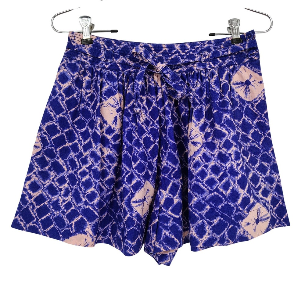 Ulla Johnson High Waist Shibori Batik Shorts Womens 4 Blue Pink Coastal Boho